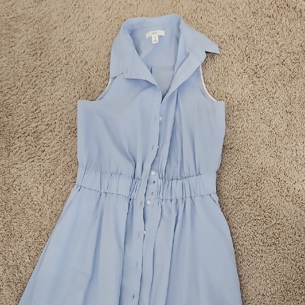 1901 Blue Sleeveless Midi Sundress with Notched Collar